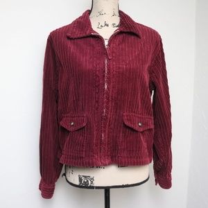 Vintage 90s Women Size L Corduroy Jacket Full Zip Pockets Retro Burgundy